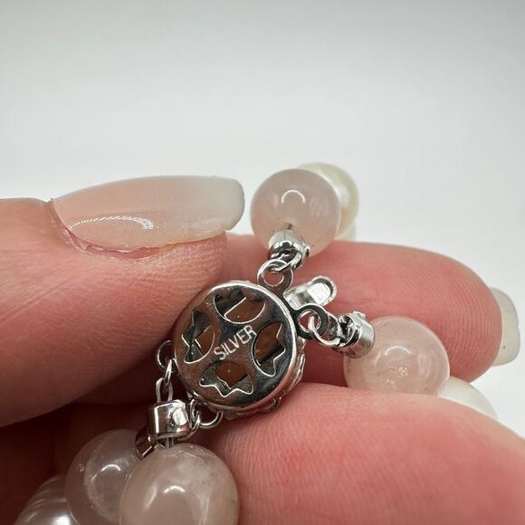 Big pearl, rose quartz double stranded bracelet with sterling silver clasp! - Picture 9 of 11